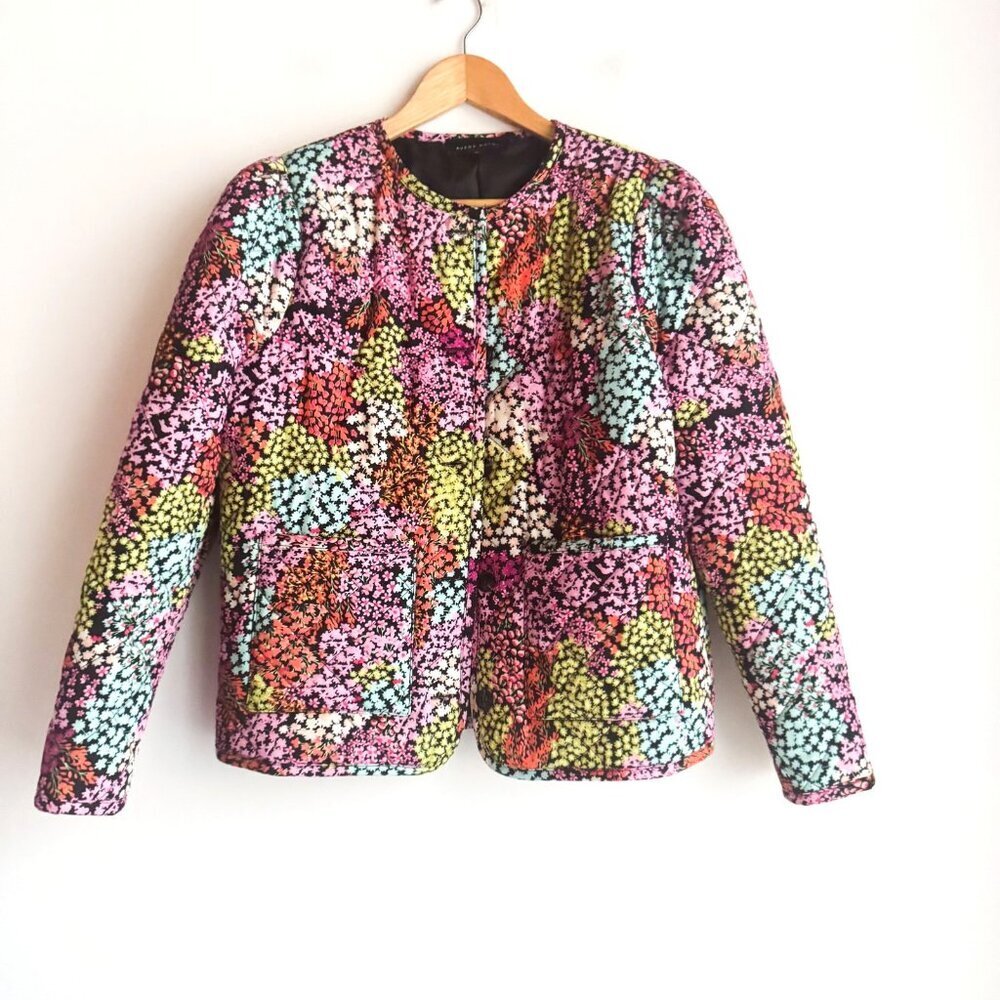 Avery Rayne Colourful Microfloral Quilted Cropped Jacket S
